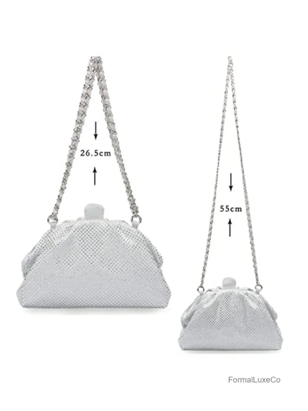 Rhinestone Crystal Frame Clutch Evening Bag Party Pleated Convertible Chain